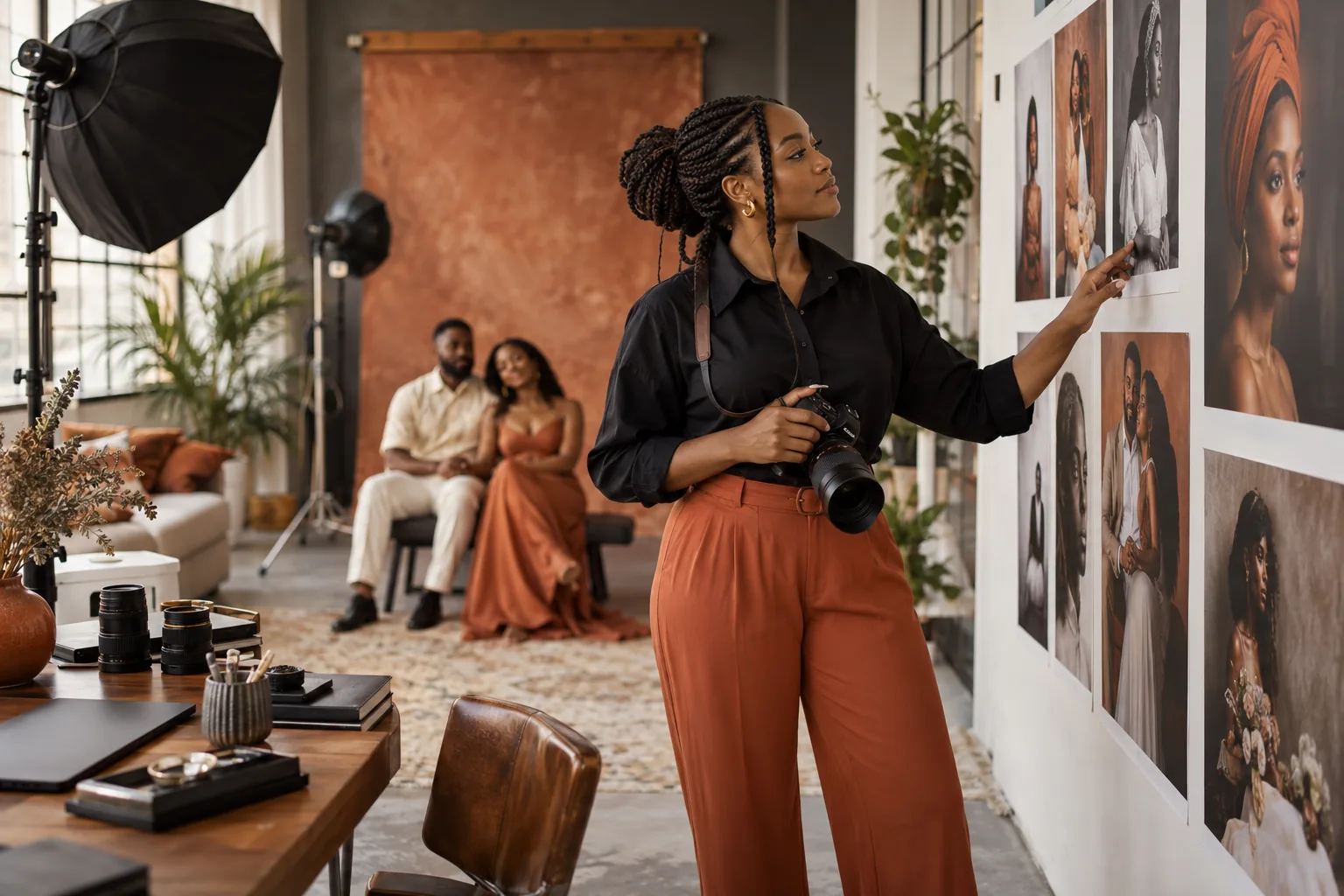 Photographer managing a client portrait studio with Aperla