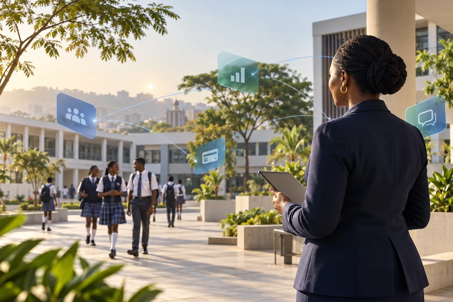 School administrator using Scholaria to coordinate a modern Nigerian school