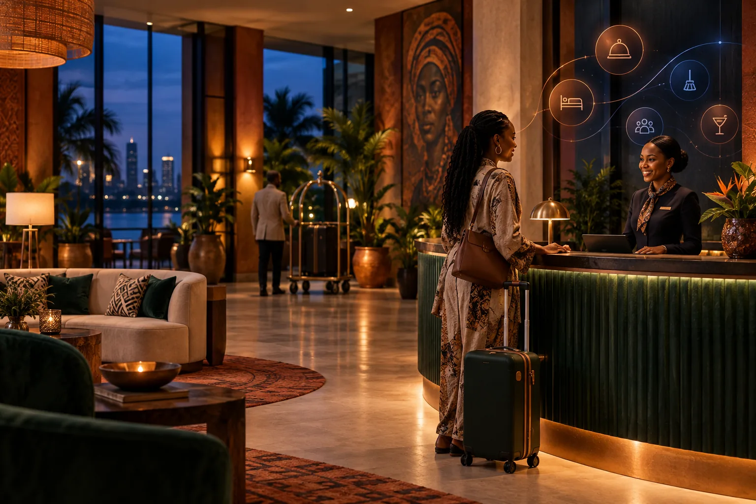 Boutique hotel front desk supported by VerandaOS hospitality operations